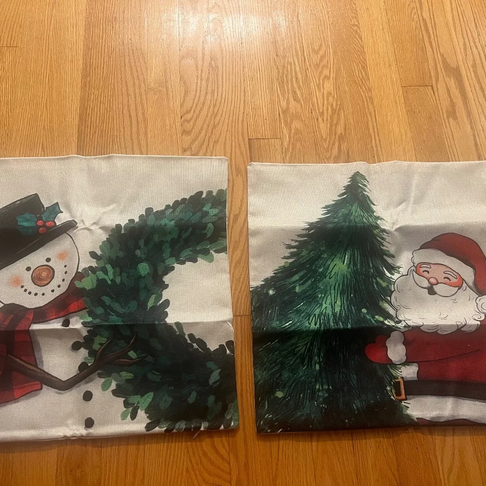 Christmas santa and snowman pillow covers